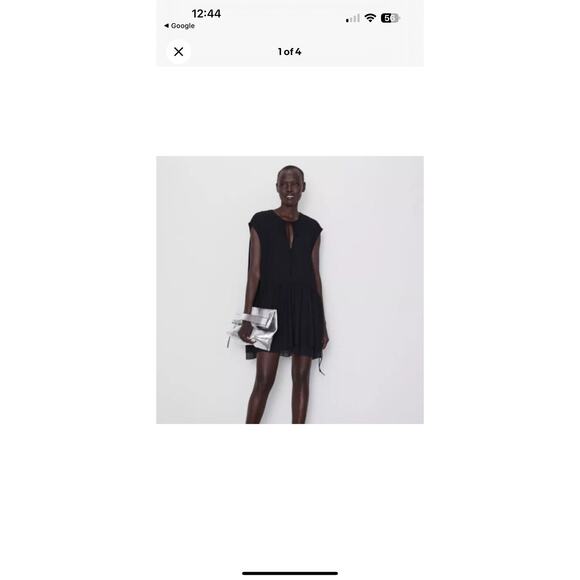 Zara Black Sleeveless Adjustable Drawstring Flounce Dress Size M - Picture 1 of 6